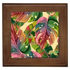 Monstera Colorful Leaves Foliage Framed Tile by Maspions