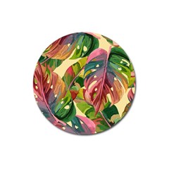 Monstera Colorful Leaves Foliage Magnet 3  (round) by Maspions