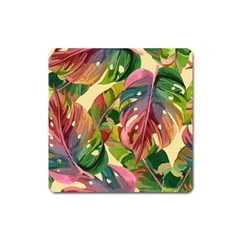 Monstera Colorful Leaves Foliage Square Magnet by Maspions