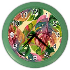 Monstera Colorful Leaves Foliage Color Wall Clock by Maspions