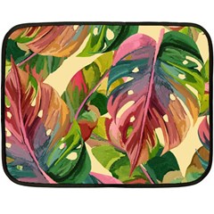 Monstera Colorful Leaves Foliage Two Sides Fleece Blanket (mini) by Maspions