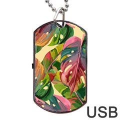 Monstera Colorful Leaves Foliage Dog Tag Usb Flash (two Sides) by Maspions