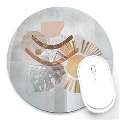 Boho Background Leaves Botanical Round Mousepad by Maspions