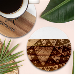 Fractal Triangle Geometric Abstract Pattern Marble Wood Coaster (round)