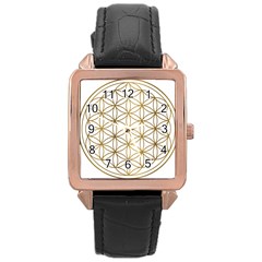 Gold Flower Of Life Sacred Geometry Rose Gold Leather Watch  by Maspions