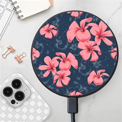 5902244 Pink Blue Illustrated Pattern Flowers Square Pillow Wireless Fast Charger(black) by BlackRoseStore