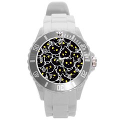 Cat Pattern Pet Drawing Eyes Round Plastic Sport Watch (l)