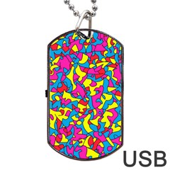 Colorful-graffiti-pattern-blue-background Dog Tag Usb Flash (two Sides) by designsbymallika