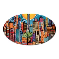 City New York Nyc Skyscraper Skyline Downtown Night Business Urban Travel Landmark Building Architec Oval Magnet