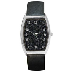 Midnight Blossom Elegance Black Backgrond Barrel Style Metal Watch