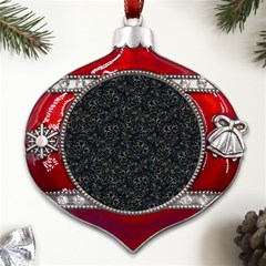 Midnight Blossom Elegance Black Backgrond Metal Snowflake And Bell Red Ornament