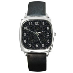 Midnight Blossom Elegance Black Backgrond Square Metal Watch by dflcprintsclothing