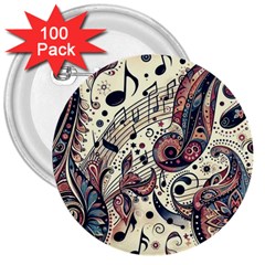 Paisley Print Musical Notes8 3  Buttons (100 Pack)  by RiverRootz