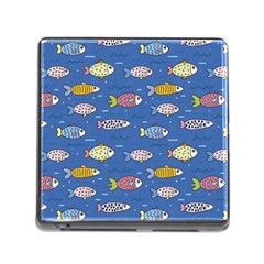 Sea Fish Blue Submarine Animals Patteen Memory Card Reader (square 5 Slot)