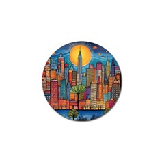 City New York Nyc Skyscraper Skyline Downtown Night Business Urban Travel Landmark Building Architec Golf Ball Marker (4 Pack)