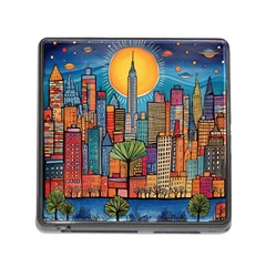 City New York Nyc Skyscraper Skyline Downtown Night Business Urban Travel Landmark Building Architec Memory Card Reader (square 5 Slot)