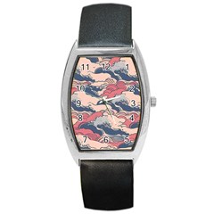 Waves Ocean Sea Water Pattern Rough Seas Digital Art Nature Nautical Barrel Style Metal Watch by Bedest