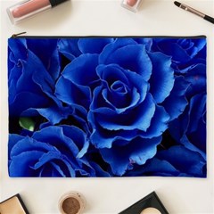 Blue Roses Flowers Plant Romance Blossom Bloom Nature Flora Petals Cosmetic Bag (xxxl)