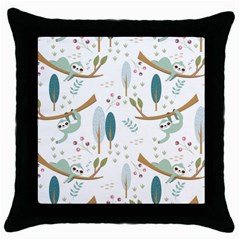 Pattern Sloth Woodland Throw Pillow Case (black) by Hannah976