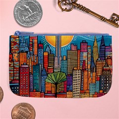 City New York Nyc Skyscraper Skyline Downtown Night Business Urban Travel Landmark Building Architec Large Coin Purse by Posterlux