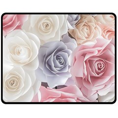 Pastel Rose  Flower Blue Pink White Two Sides Fleece Blanket (medium) by Cemarart