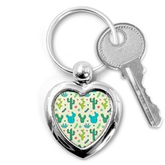 Cactus Succulents Floral Seamless Pattern Key Chain (heart)