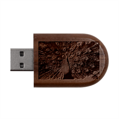 Peacock Bird Feathers Pheasant Nature Animal Texture Pattern Wood Oval Usb Flash Drive by Bedest