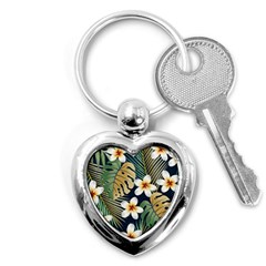 Seamless Pattern With Tropical Strelitzia Flowers Leaves Exotic Background Key Chain (heart)