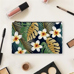 Seamless Pattern With Tropical Strelitzia Flowers Leaves Exotic Background Cosmetic Bag (medium)