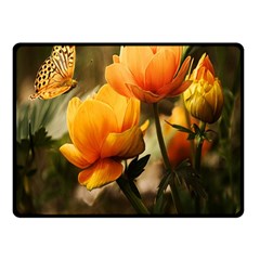 Yellow Butterfly Flower Two Sides Fleece Blanket (small)