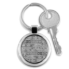 Black And White Hand Drawn Doodles Abstract Pattern Bk Key Chain (round) by dflcprintsclothing