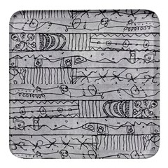 Black And White Hand Drawn Doodles Abstract Pattern Bk Square Glass Fridge Magnet (4 Pack) by dflcprintsclothing