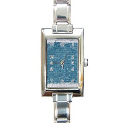 White And Blue Brick Wall Rectangle Italian Charm Watch by Azkajaya