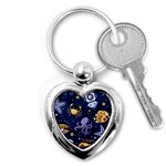 Marine Seamless Pattern Thin Line Memphis Style Key Chain (Heart) Front