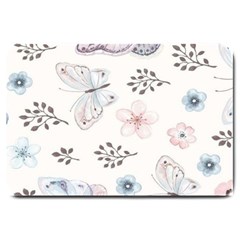 Butterflies Cute Flower Pastel Pattern Large Doormat by Loisa77