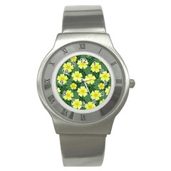 Bloom Flowering Yellow Blade Green Stainless Steel Watch