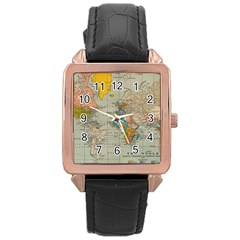 Vintage World Map Rose Gold Leather Watch  by Ket1n9