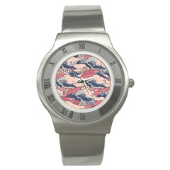 Waves Ocean Sea Water Pattern Rough Seas Digital Art Nature Nautical Stainless Steel Watch by Bedest