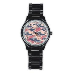 Waves Ocean Sea Water Pattern Rough Seas Digital Art Nature Nautical Stainless Steel Round Watch by Bedest