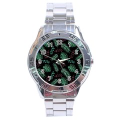 Tropical Leaves Pattern Stainless Steel Analogue Watch