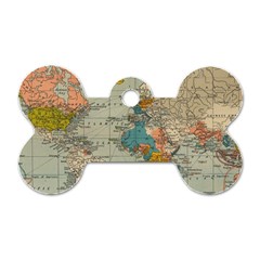 Vintage World Map Dog Tag Bone (two Sides) by Ket1n9