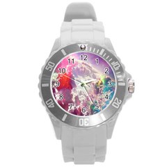 Clouds Multicolor Fantasy Art Skies Round Plastic Sport Watch (l)