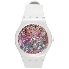 Abstract Summer Flow Round Plastic Sport Watch (m) by kaleidomarblingart