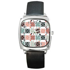 Mint Black Coral Heart Paisley Square Metal Watch by Bedest