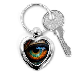 Eye Bird Feathers Vibrant Key Chain (heart)