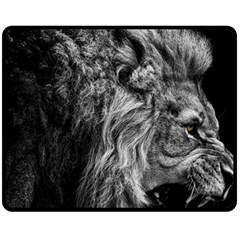 Angry Male Lion Wild Animal Two Sides Fleece Blanket (medium) by Loisa77