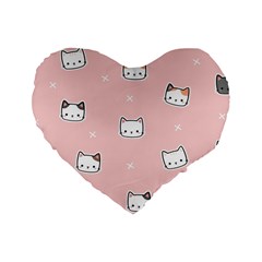 Cute Cat Cartoon Doodle Seamless Pink Pattern Standard 16  Premium Heart Shape Cushions