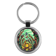 Monkey Tiger Bird Parrot Forest Jungle Style Key Chain (round) by Grandong