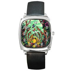 Monkey Tiger Bird Parrot Forest Jungle Style Square Metal Watch by Grandong