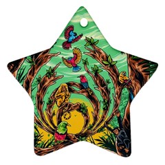 Monkey Tiger Bird Parrot Forest Jungle Style Star Ornament (two Sides)